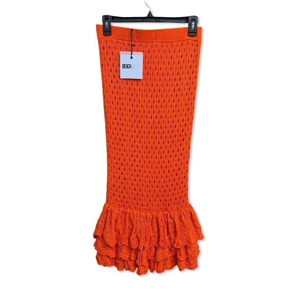 Beach Riot Polly Skirt Sunshine Haze Orange crochet knit fringe midi Revolve S - Picture 4 of 10